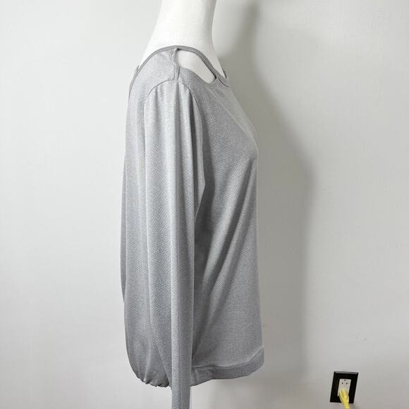 C&C California Women's Cold Shoulder Mesh Top Size L Gray Open Back Long Sleeve - Picture 3 of 10
